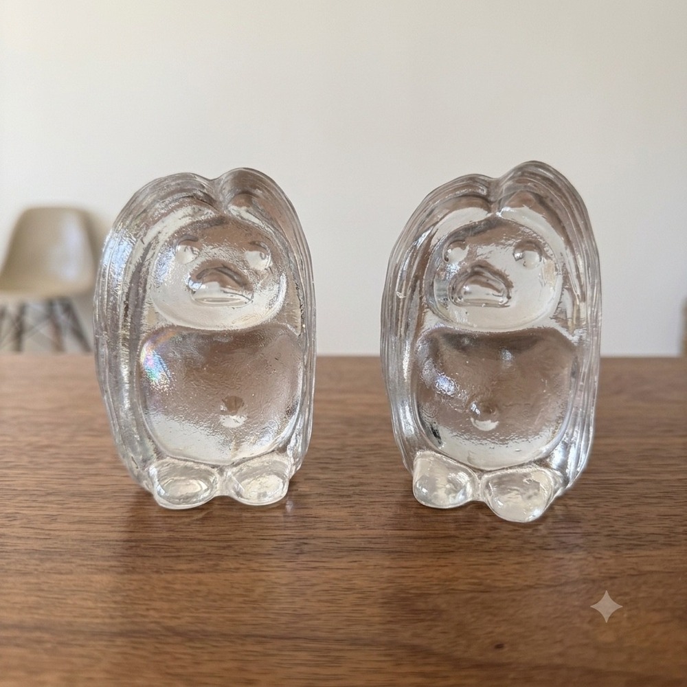 Clear Art Glass Troll Bookends Pair Attributed Blenko or Bergdala HTF